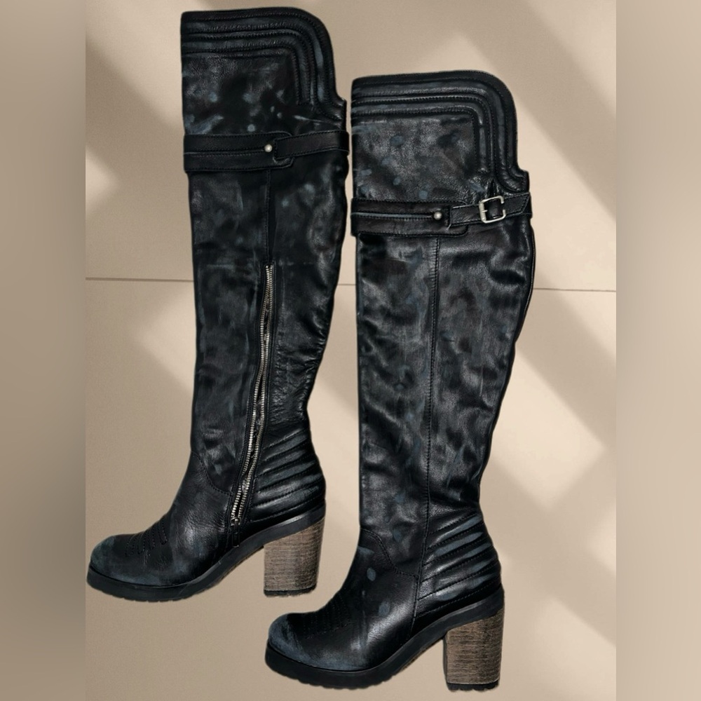FREE PEOPLE over the knee Black Leather Boots size 37